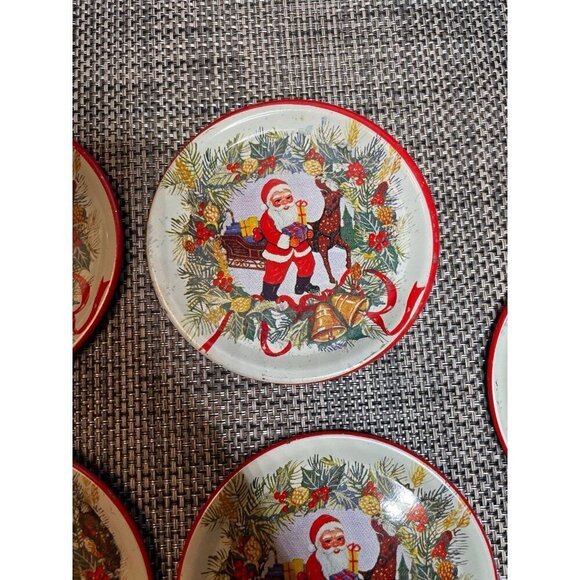 Vintage set of 5 Christmas Metal Coasters with Santa and Sleigh - Picture 5 of 12